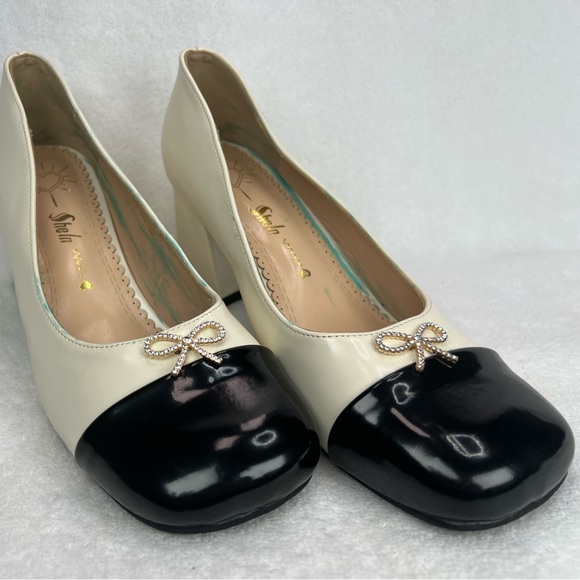 SheIn color block heels. Black and cream patent leather - Picture 2 of 8
